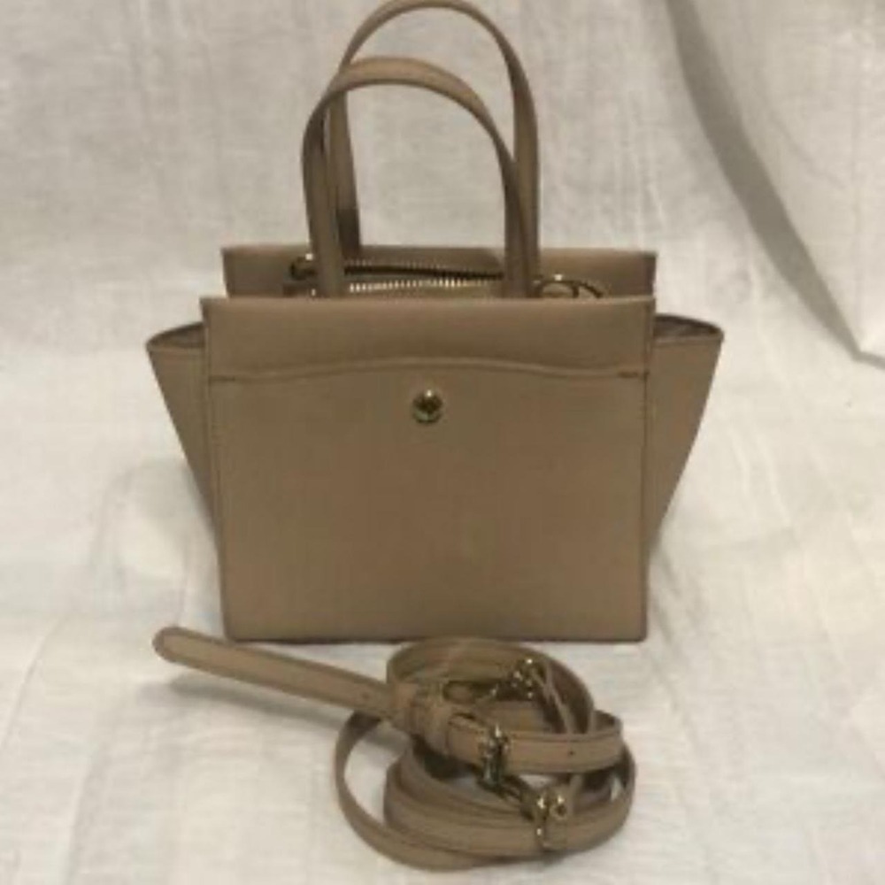 Steve Madden Small Tan Leather Crossbody Top handle Bag gold hardware